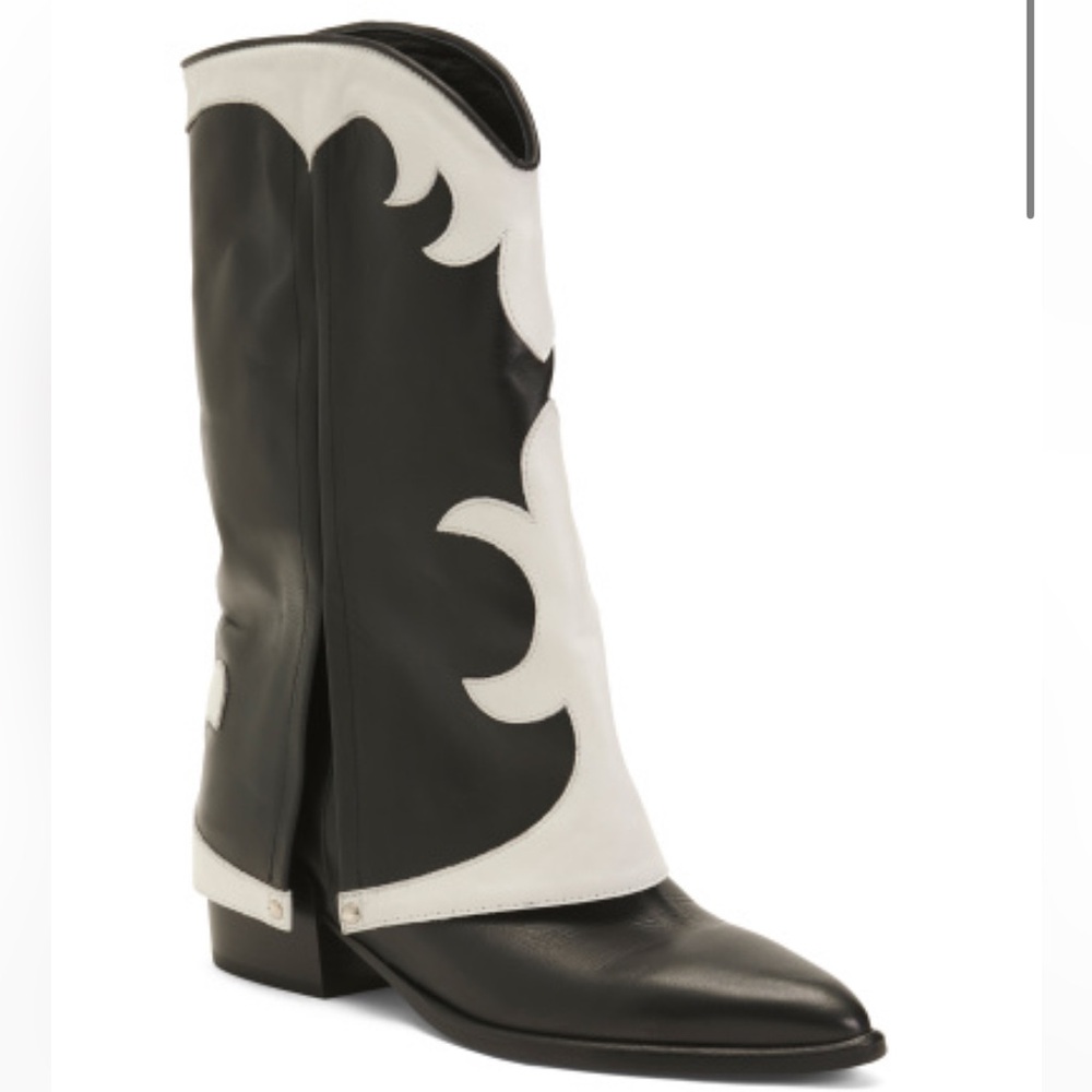 Vince Camuto Cowboy Boots VE-LOGAHN Knee-High Foldover Leather Boots 38 7.5M